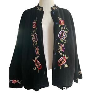 Blk velvet embellished floral whimsigoth jacket WillowRidge size XLP 100%Cotton